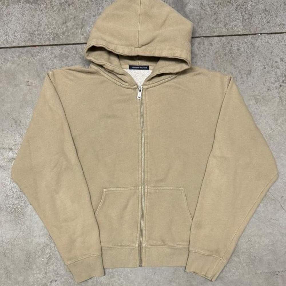 Brandy Melville Beige Tan Zip Up Hoodie Sweatshirt